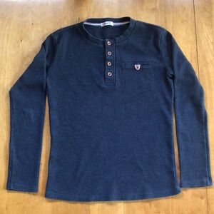 H2H Boys Casual Henley Long Sleeve Waffle Cotton T-Shirt Navy Blue - Medium